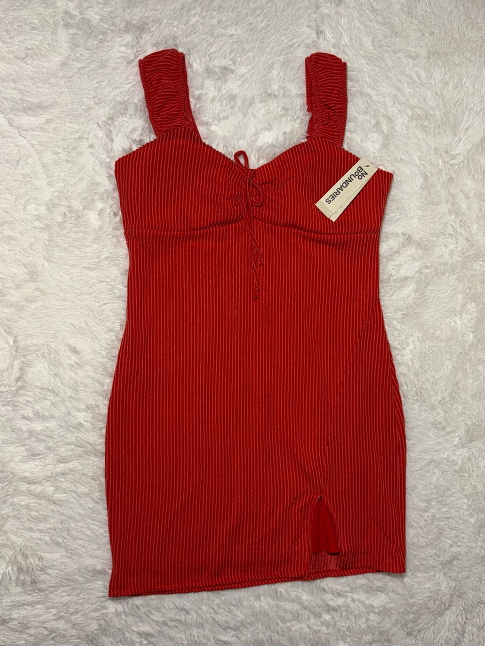 NWT No Boundaries Red Ribbed Mini Dress with Ruffle Straps & Slit - Picture 2 of 5